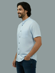 VORA LABEL Men Cotton Regular Fit Mandarin Collar Casual Shirt - White