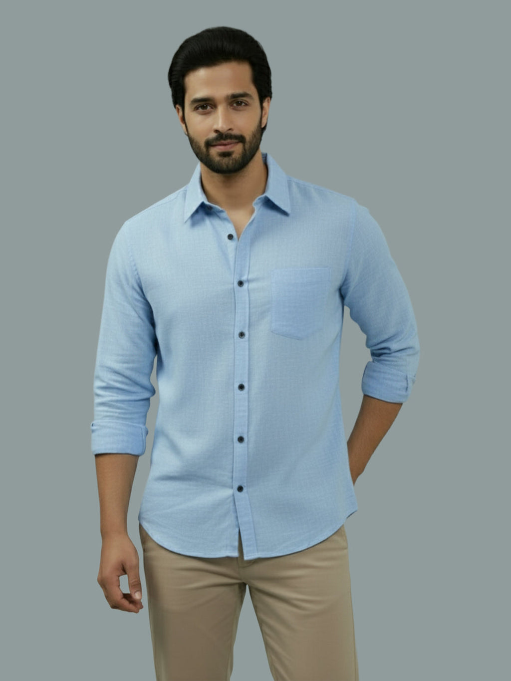 VORA LABEL Men Cotton Regular Fit Spread Collar Casual Shirt - Green