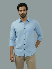 VORA LABEL Men Cotton Regular Fit Spread Collar Casual Shirt - Green