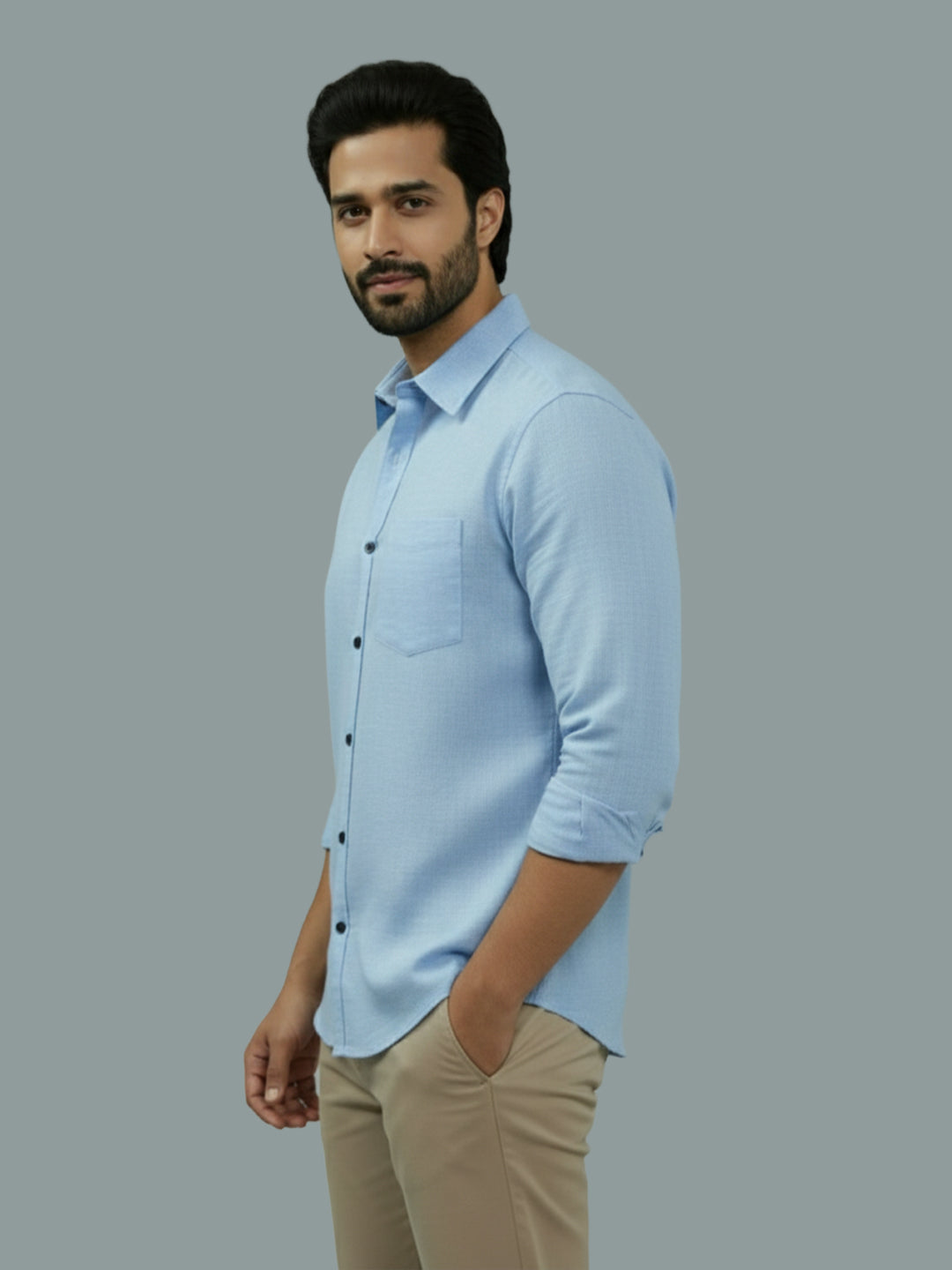 VORA LABEL Men Cotton Regular Fit Spread Collar Casual Shirt - Green
