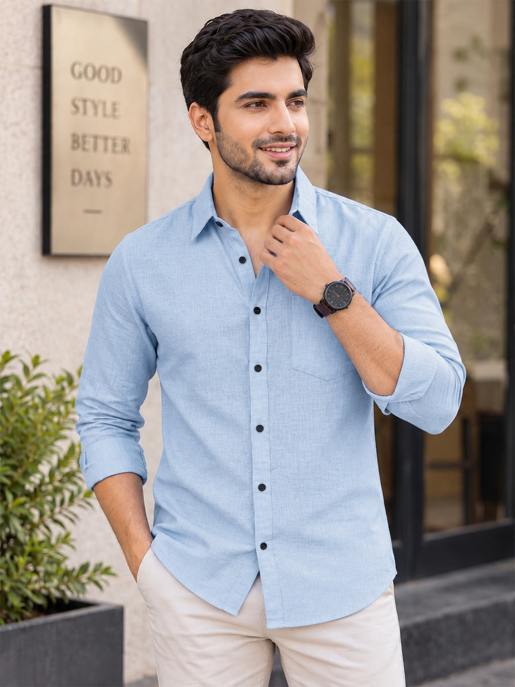 VORA LABEL Men’s Solid Cotton Blend Shirt | Full Sleeve Casual & Formal Shirt