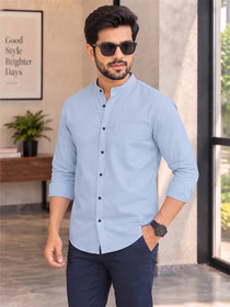 VORA LABEL Men’s Cotton Blend Mandarin Collar Shirt | Full Sleeve Solid Casual & Smart Wear
