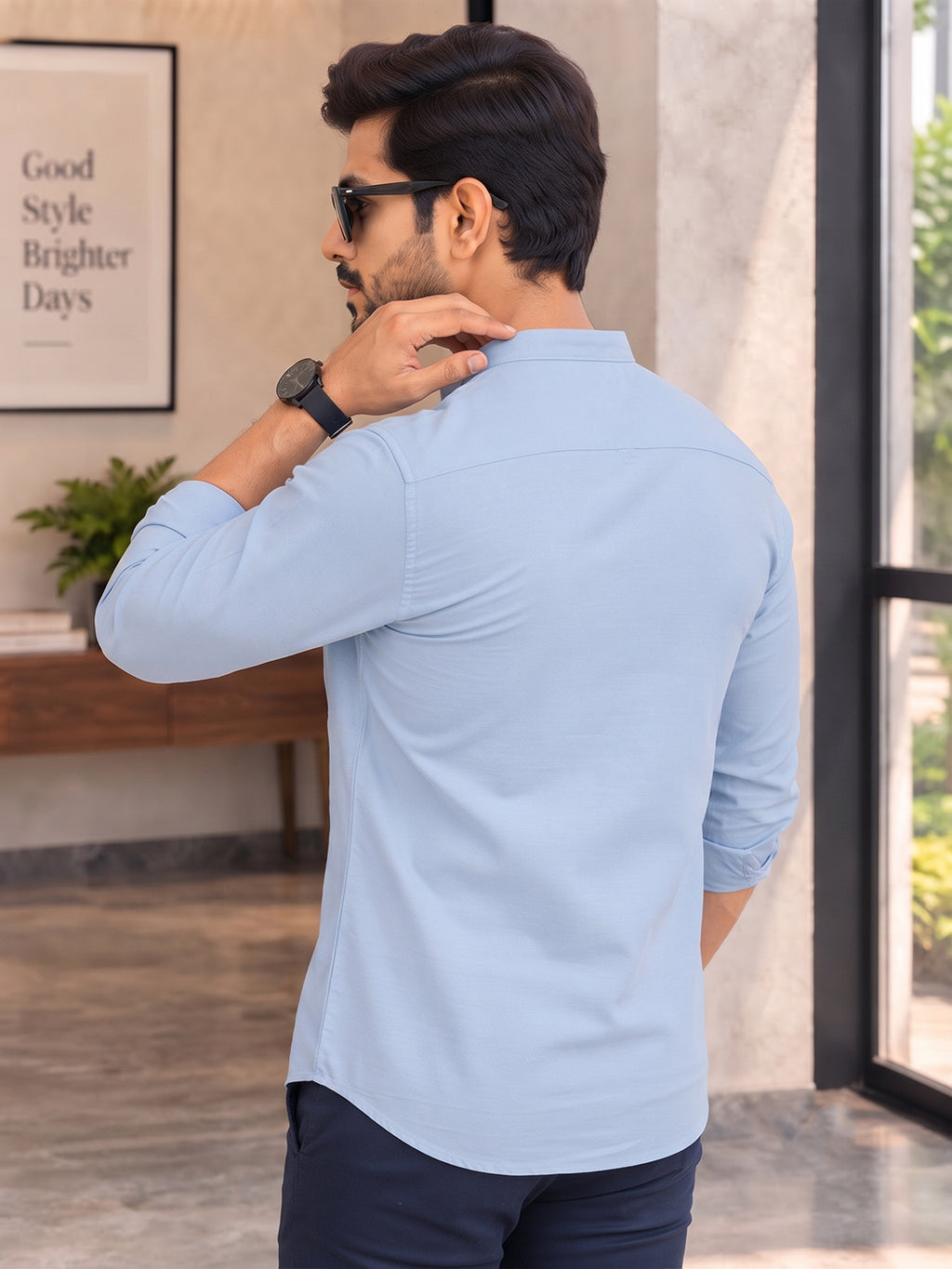 VORA LABEL Men’s Cotton Blend Mandarin Collar Shirt | Full Sleeve Solid Casual & Smart Wear