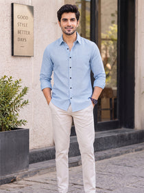 VORA LABEL Men’s Solid Cotton Blend Shirt | Full Sleeve Casual & Formal Shirt