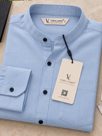 VORA LABEL Men’s Cotton Blend Mandarin Collar Shirt | Full Sleeve Solid Casual & Smart Wear