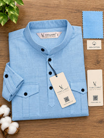 VORA LABEL Men’s Pure Cotton Solid Mandarin Collar Kurta | Full Sleeves with Roll-Up Tab | Casual & Smart Casual Wear