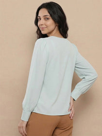 VORA LABEL Women Denim Solid Regular Fit Top - Sky Blue