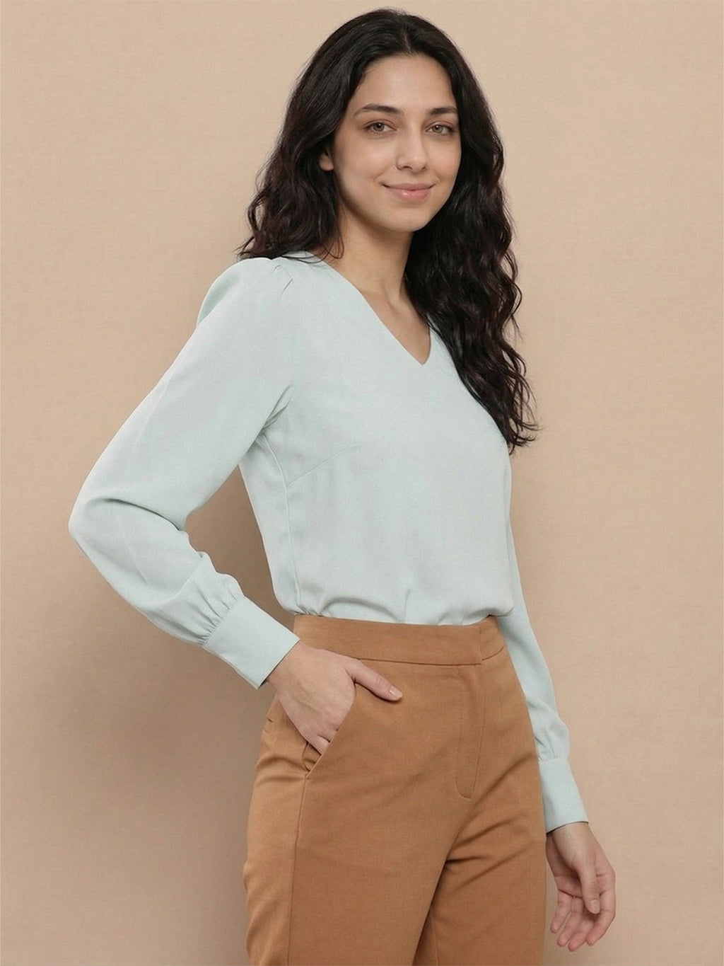 VORA LABEL Women Denim Solid Regular Fit Top - Sky Blue