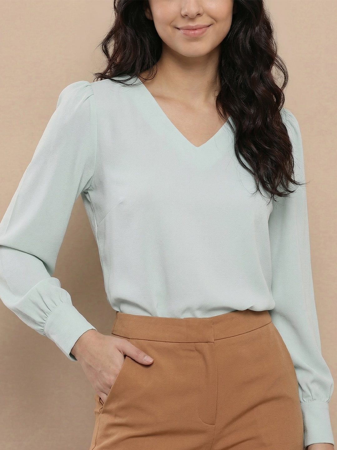 VORA LABEL Women Denim Solid Regular Fit Top - Sky Blue