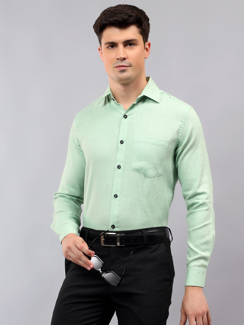 VORA LABEL Men Cotton Solid Regular Fit Casual Shirt - Black