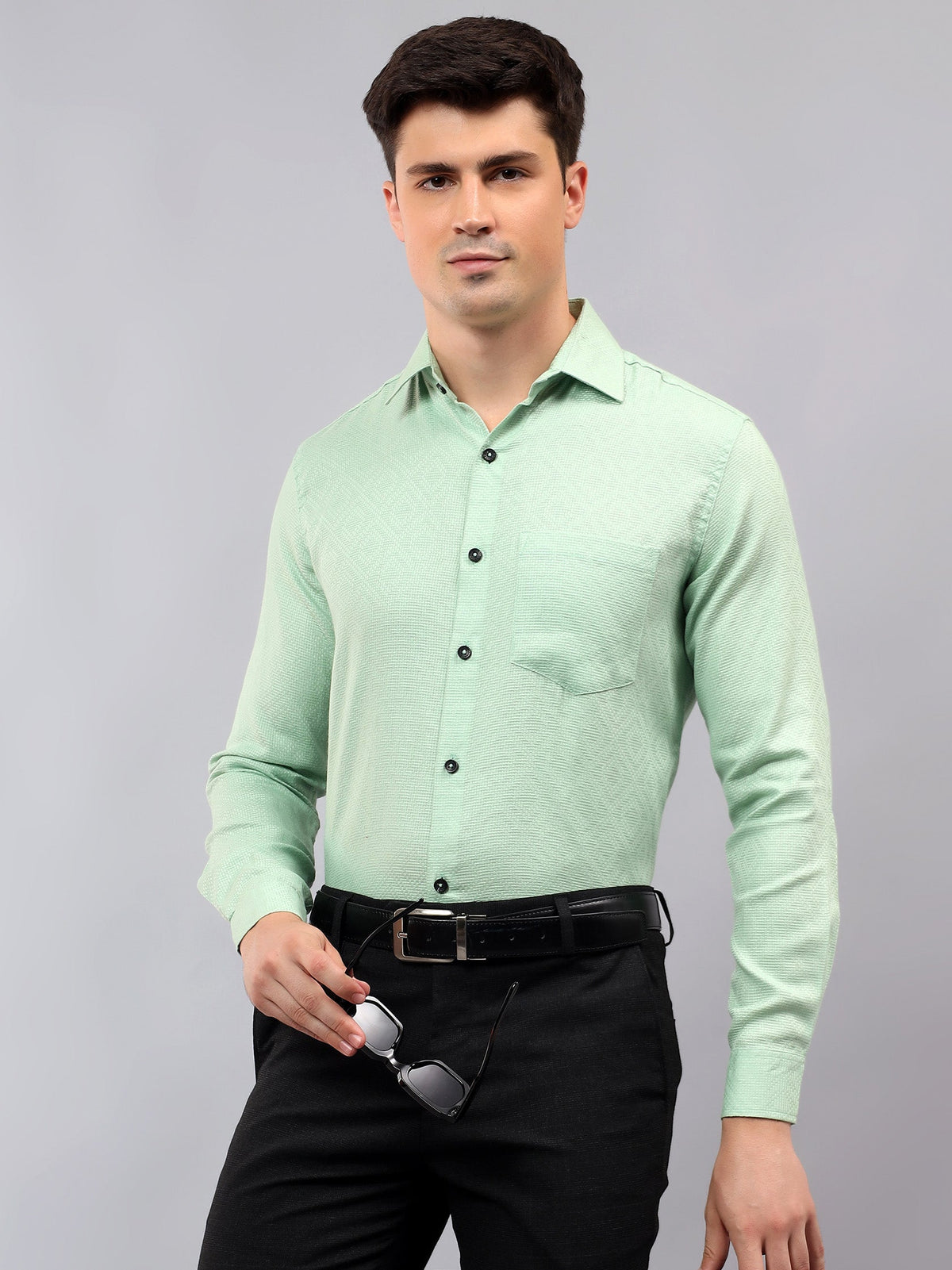 VORA LABEL Men Cotton Solid Regular Fit Casual Shirt - Black