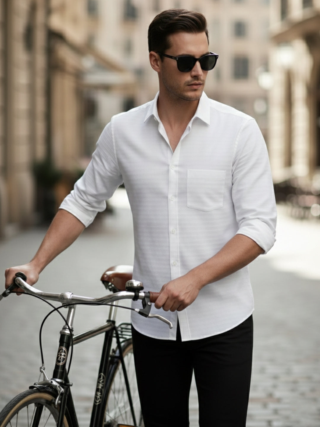VORA LABEL Men Cotton Striped Relaxed Fit Spread Collar Shirt - White