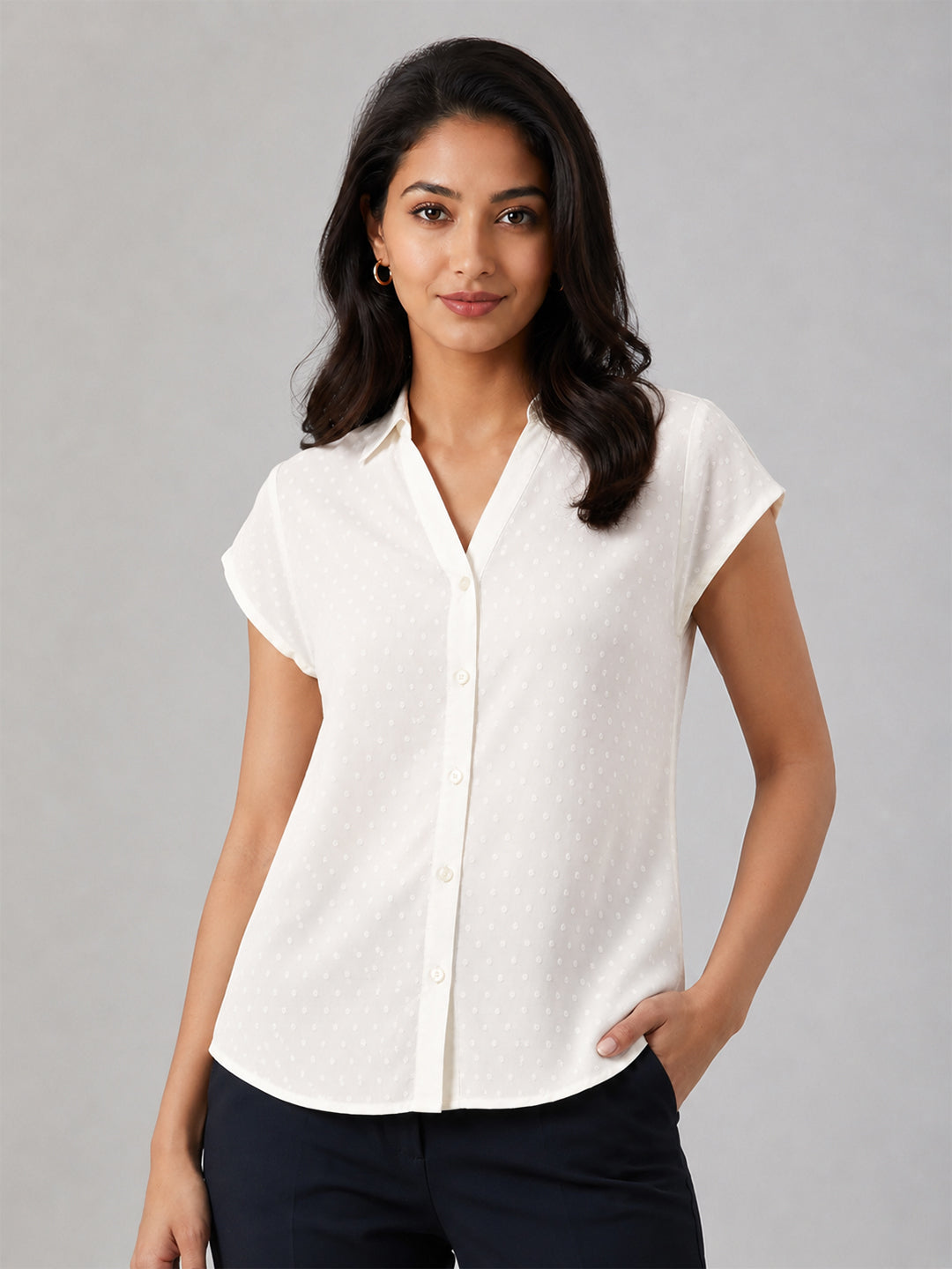 VORA LABEL Women Viscose Rayon Floral Printed Regular Fit Shirt - White Secondary image