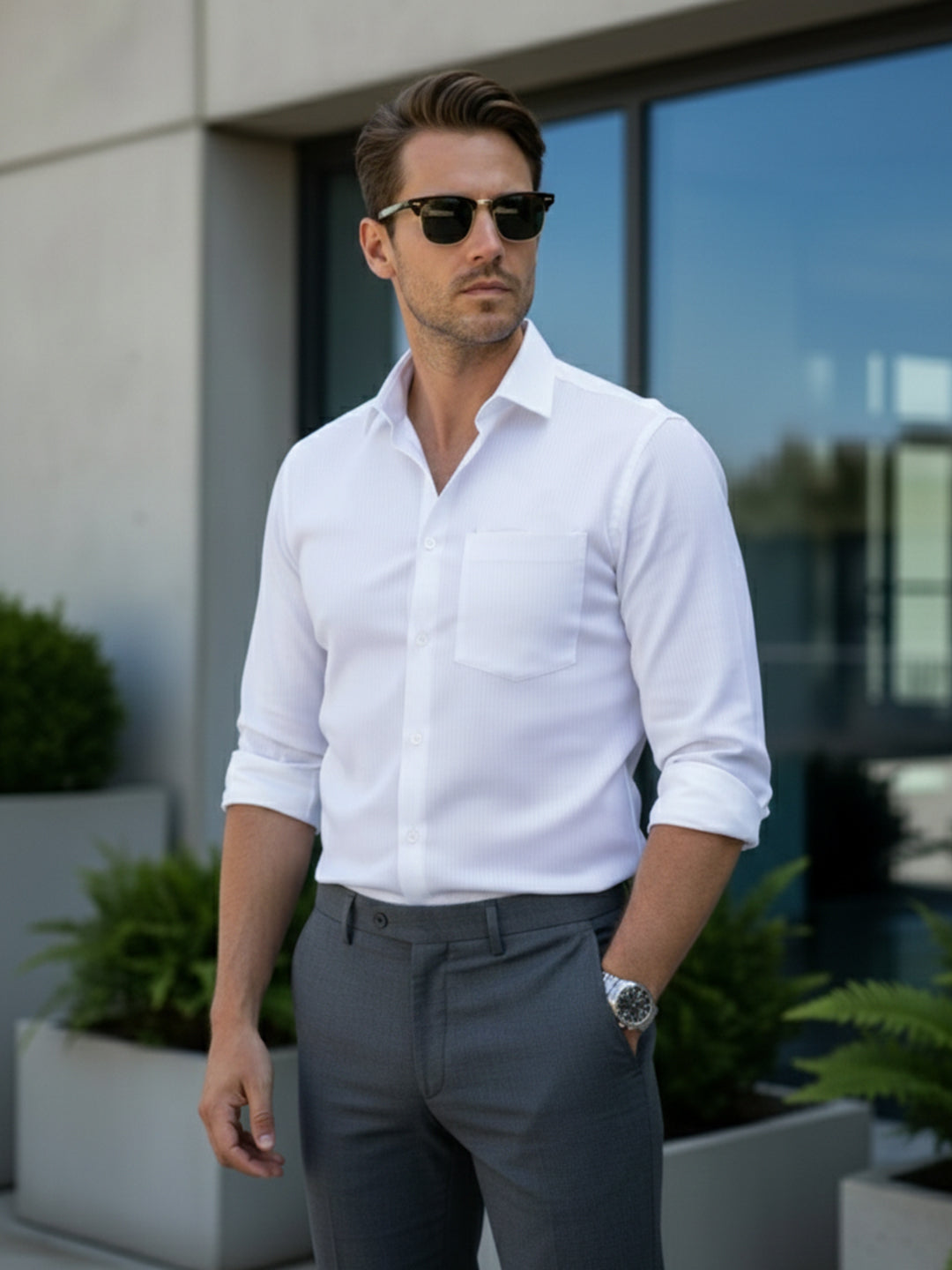 VORA LABEL Men Cotton Striped Relaxed Fit Shirt - White