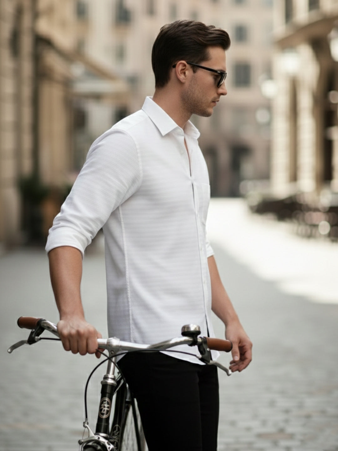 VORA LABEL Men Cotton Striped Relaxed Fit Spread Collar Shirt - White Secondary image