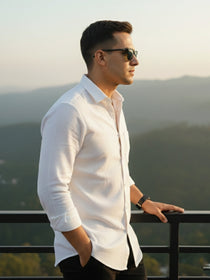 VORA LABEL Men Cotton Striped Roll-Up Sleeve Shirt - White