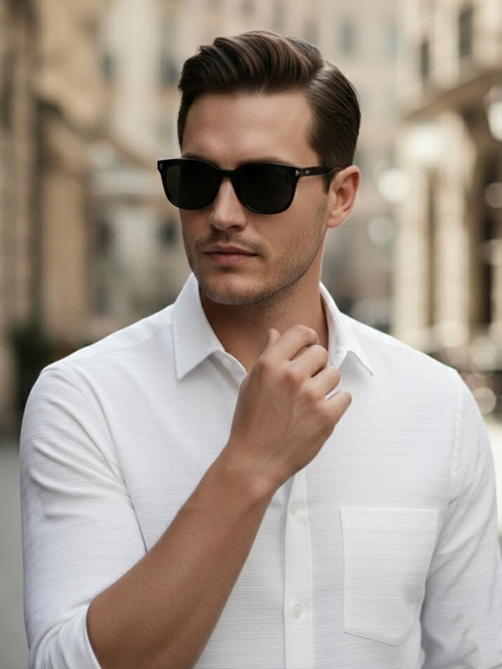 VORA LABEL Men Cotton Striped Relaxed Fit Spread Collar Shirt - White