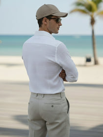 VORA LABEL Men Cotton Single Stripe Full Sleeve Shirt - White