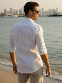 VORA LABEL Men Cotton Striped Spread Collar Shirt - White