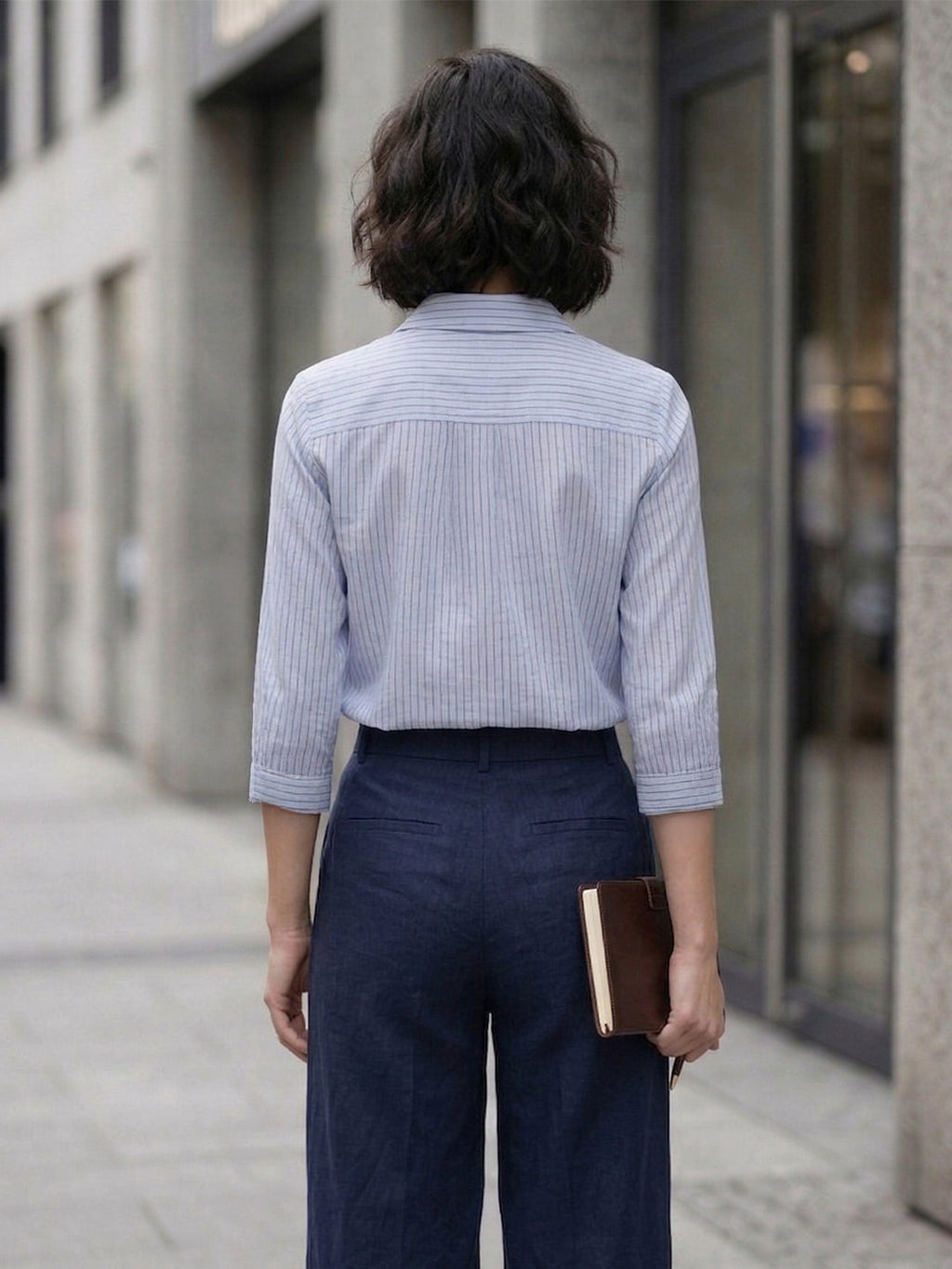 VORA LABEL Women Denim Striped Regular Fit Shirt - Sky Blue