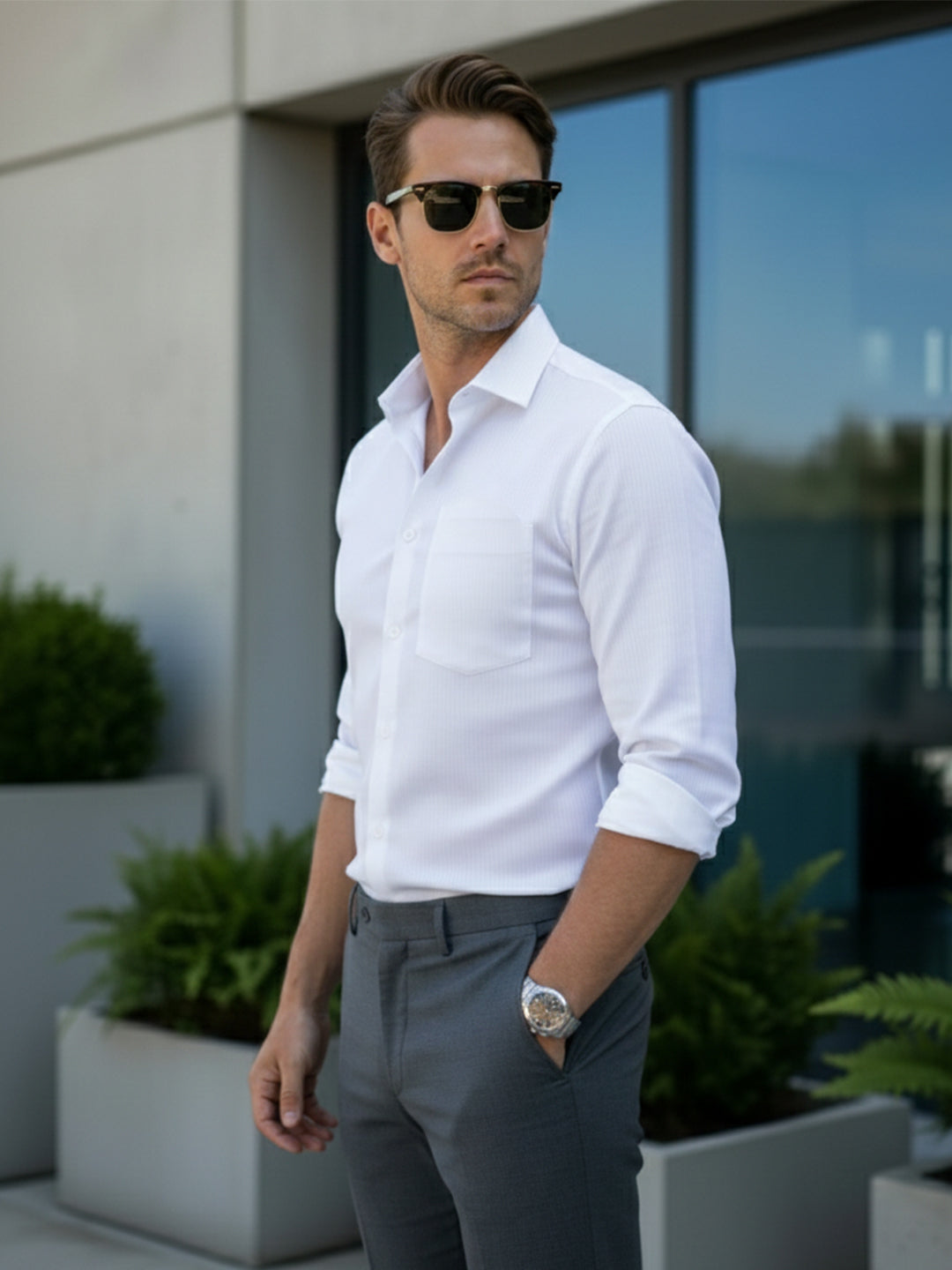VORA LABEL Men Cotton Striped Relaxed Fit Shirt - White