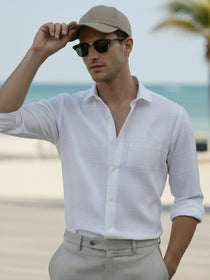 VORA LABEL Men Cotton Single Stripe Full Sleeve Shirt - White