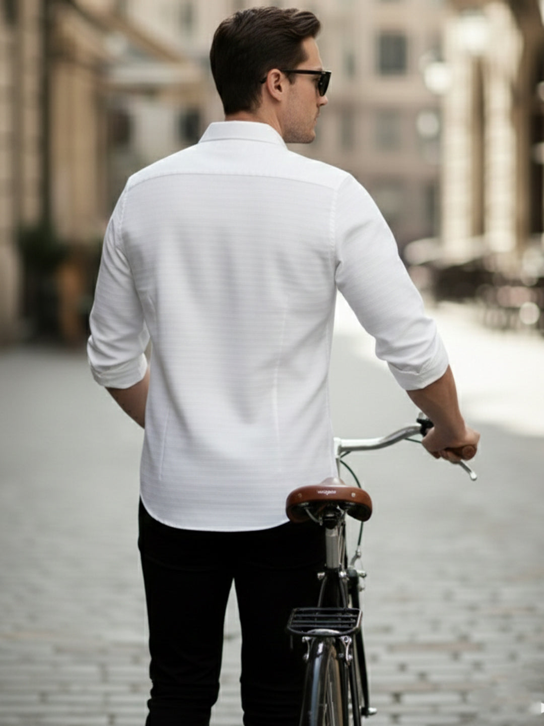 VORA LABEL Men Cotton Striped Relaxed Fit Spread Collar Shirt - White