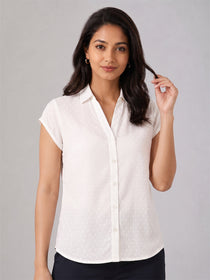 VORA LABEL Women Viscose Rayon Floral Printed Regular Fit Shirt - White