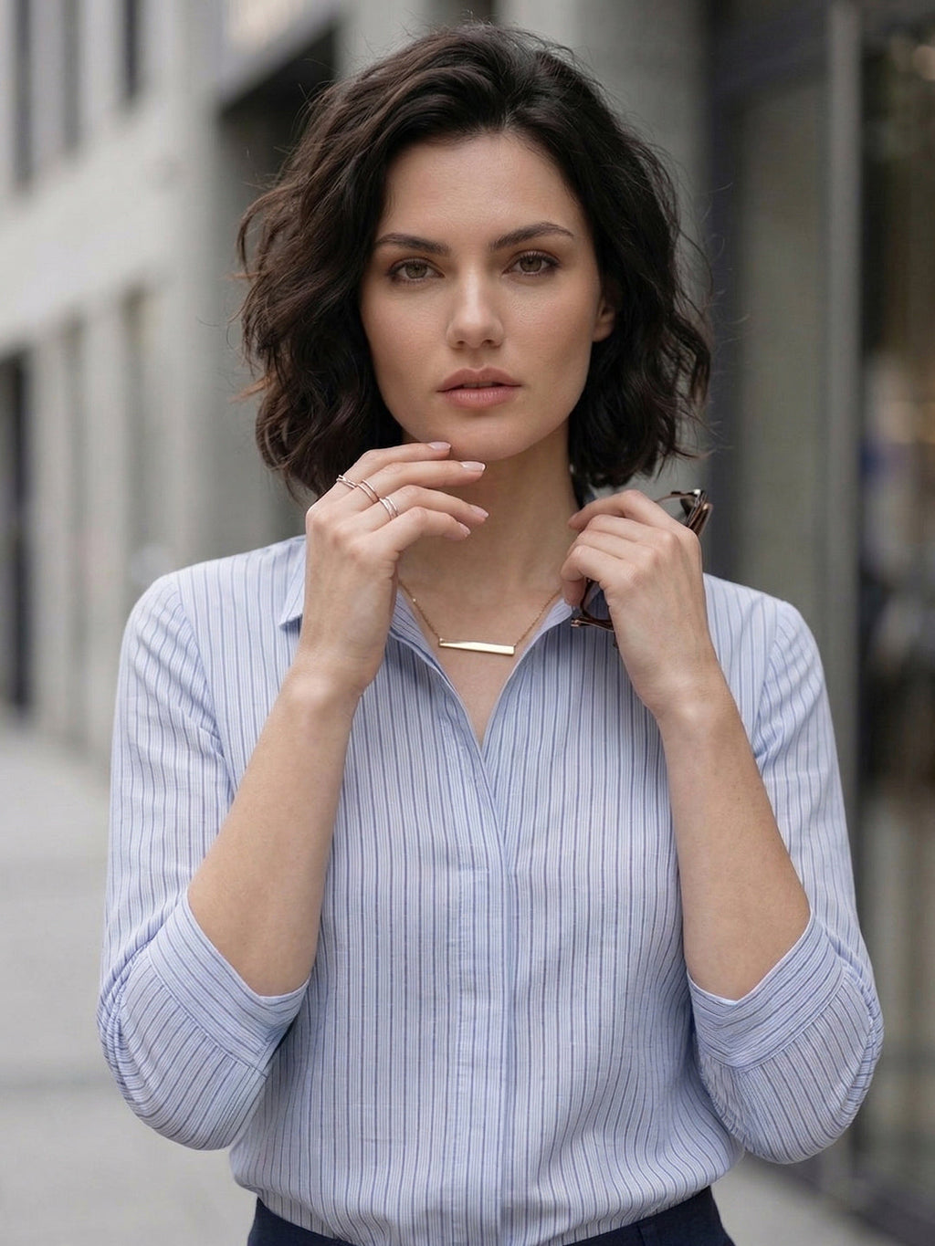 VORA LABEL Women Denim Striped Regular Fit Shirt - Sky Blue