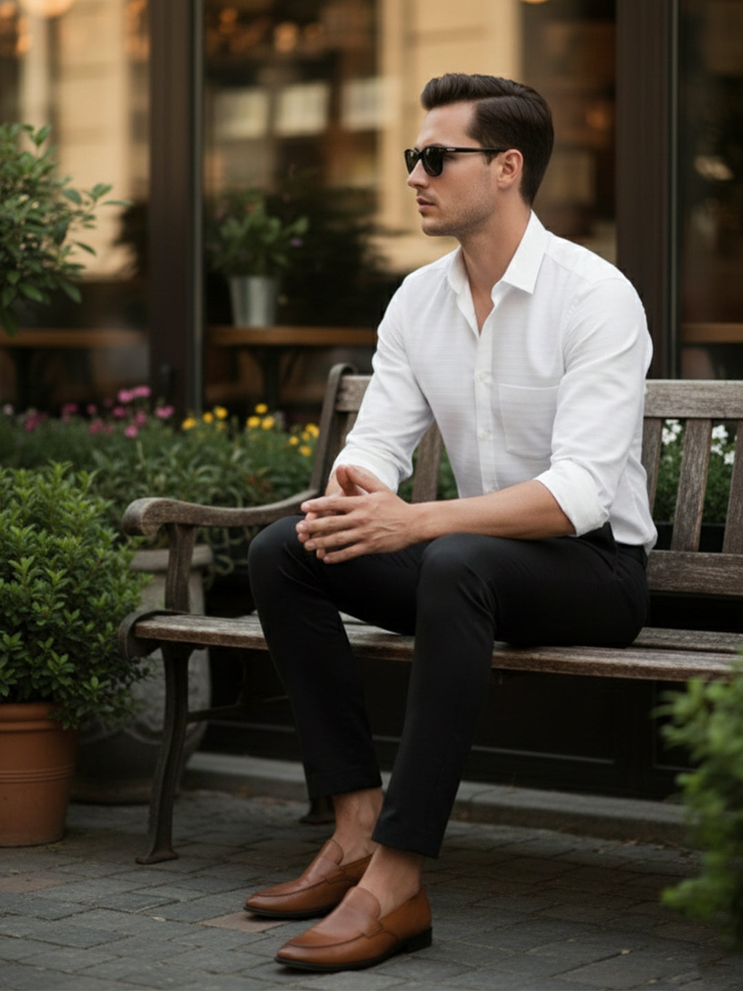 VORA LABEL Men Cotton Striped Relaxed Fit Spread Collar Shirt - White