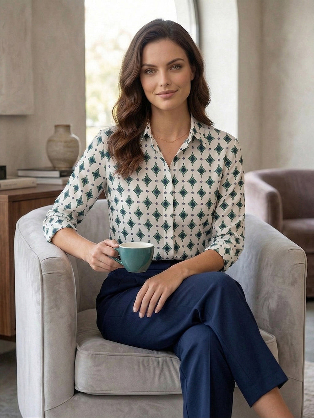 VORA LABEL Women Denim Printed Regular Fit Shirt - Dark Green