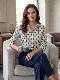 VORA LABEL Women Denim Printed Regular Fit Shirt - Dark Green