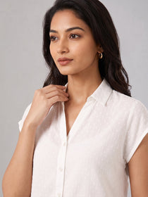 VORA LABEL Women Viscose Rayon Floral Printed Regular Fit Shirt - White