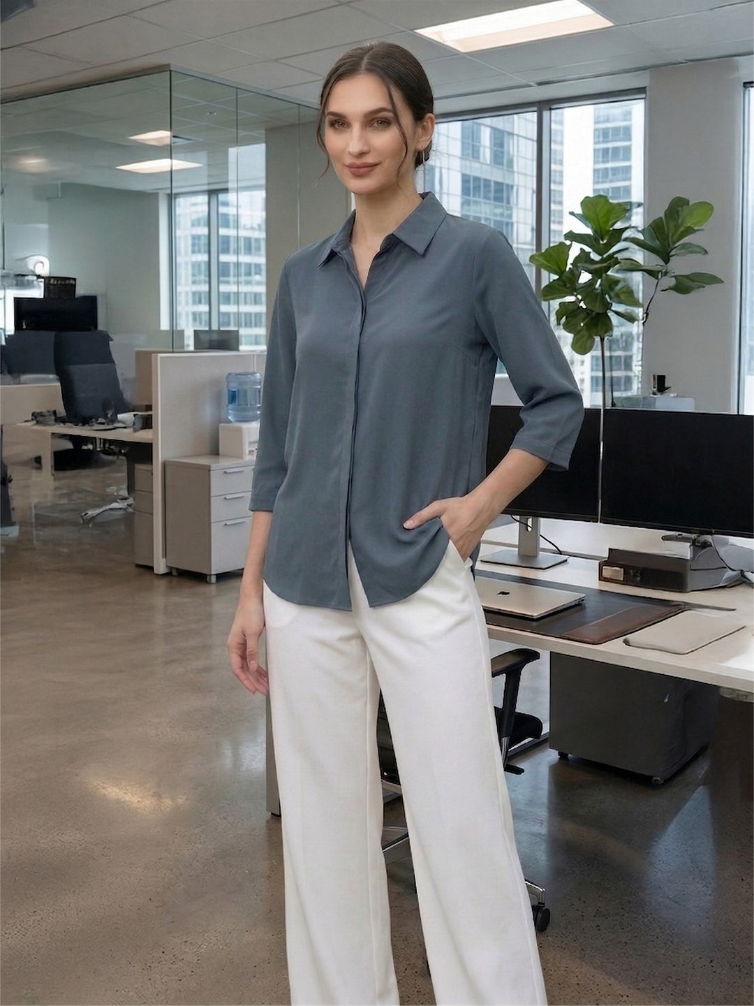 VORA LABEL Women Viscose Rayon Solid Regular Fit Shirt - Light Pink