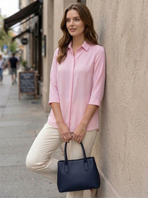 VORA LABEL Women Viscose Rayon Solid Regular Fit Shirt - Light Pink