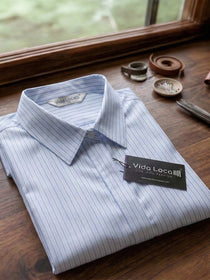 VORA LABEL Women Denim Striped Regular Fit Shirt - Sky Blue