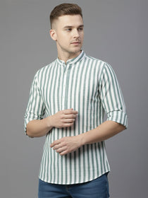 VORA LABEL Men Cotton Striped Relaxed Fit Short Kurta - Green