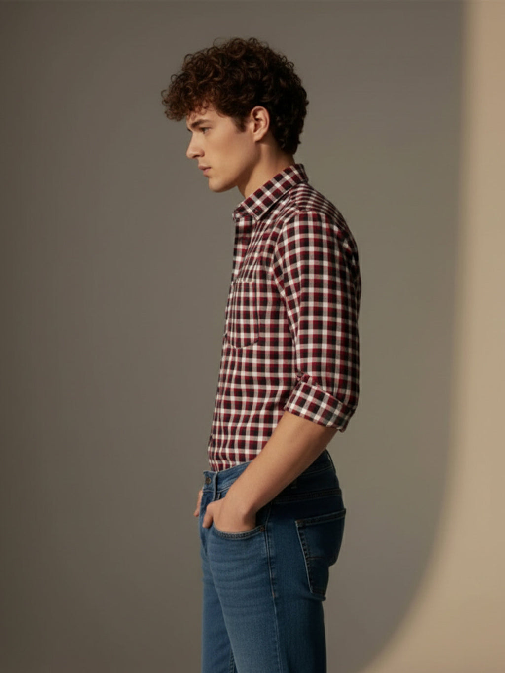 VORA LABEL Men Cotton Checked Regular Fit Casual Shirt - Maroon