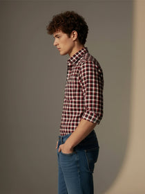 VORA LABEL Men Cotton Checked Regular Fit Casual Shirt - Maroon