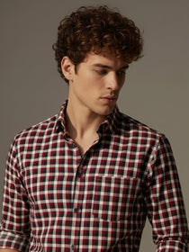 VORA LABEL Men Cotton Checked Regular Fit Casual Shirt - Maroon