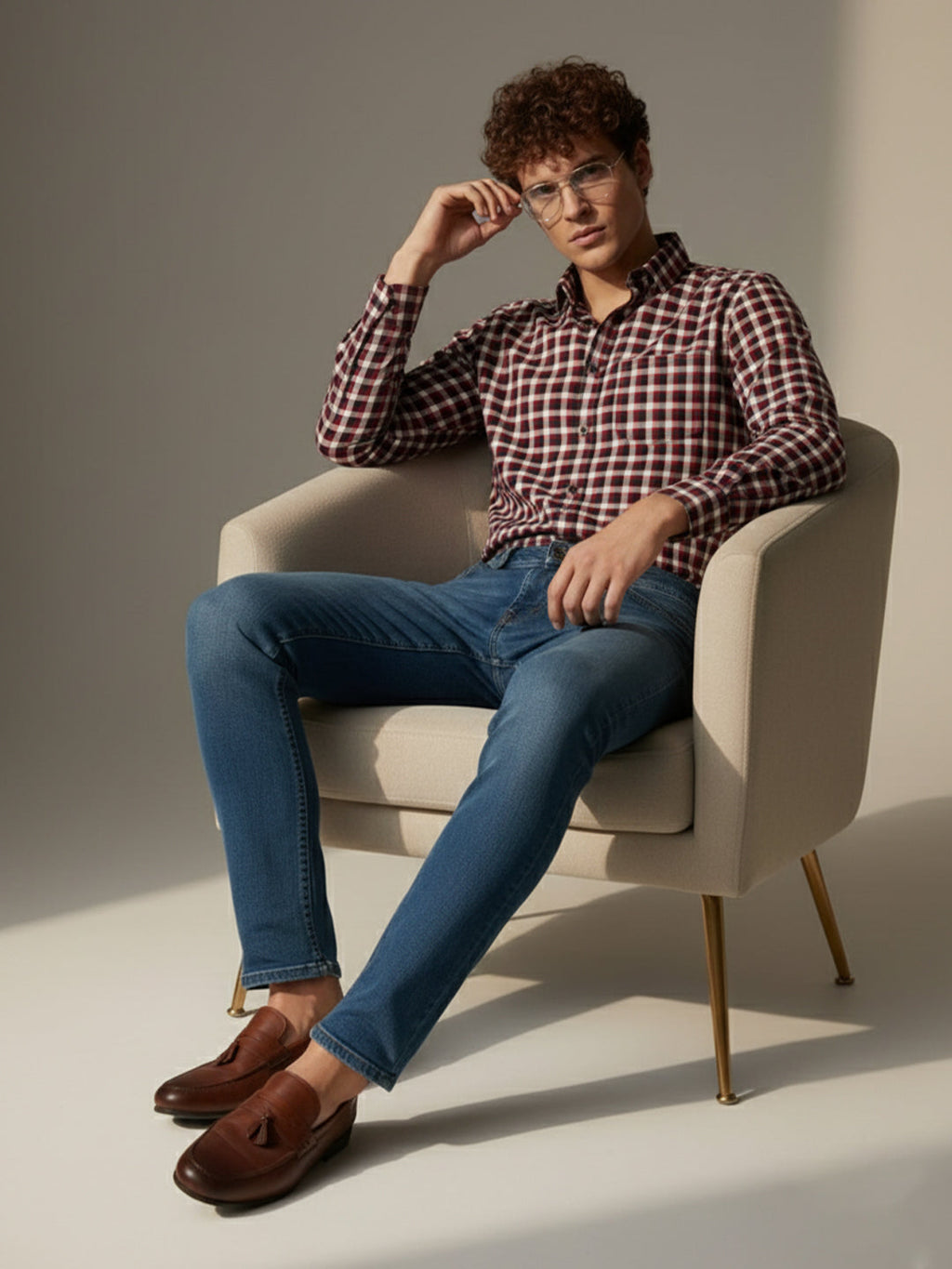 VORA LABEL Men Cotton Checked Regular Fit Casual Shirt - Maroon