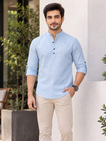 VORA LABEL Men’s Cotton Blend Solid Kurta | Mandarin Collar Full Sleeve Kurta | Casual & Festive Wear