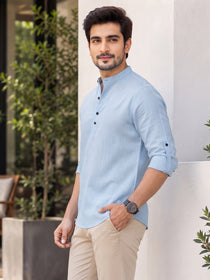 VORA LABEL Men’s Cotton Blend Solid Kurta | Mandarin Collar Full Sleeve Kurta | Casual & Festive Wear