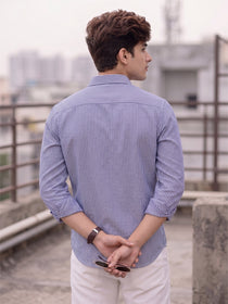 VORA LABEL Men Cotton Striped Regular Fit Casual Shirt - Sky Blue