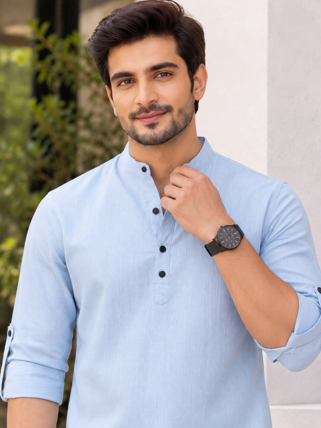 VORA LABEL Men’s Cotton Blend Solid Kurta | Mandarin Collar Full Sleeve Kurta | Casual & Festive Wear