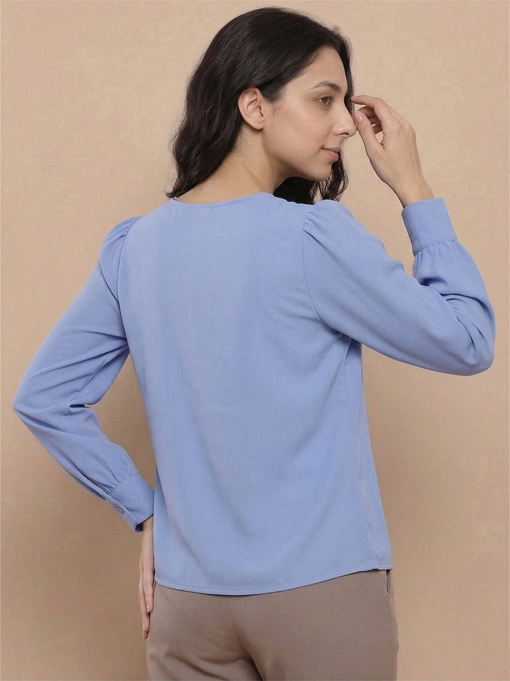 VORA LABEL Women Denim Solid Regular Fit Top - Sky Blue