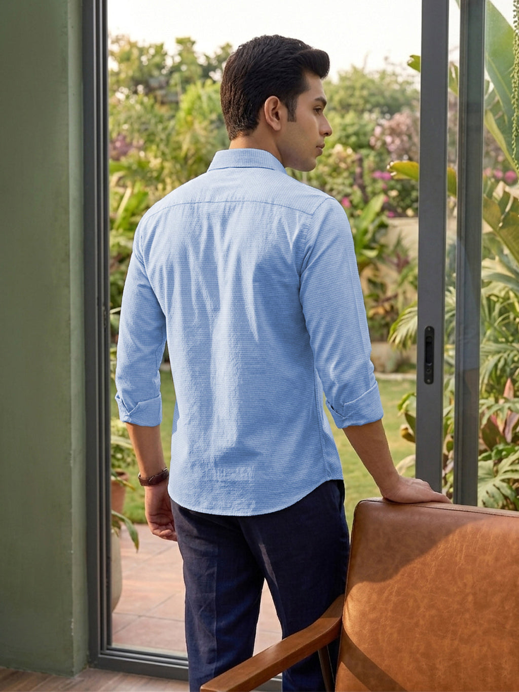 VORA LABEL Men Cotton Solid Regular Fit Casual Shirt - Sky Blue