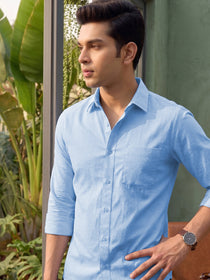 VORA LABEL Men Cotton Solid Regular Fit Casual Shirt - Sky Blue
