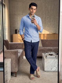 VORA LABEL Men Cotton Solid Regular Fit Casual Shirt - Sky Blue