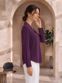 VORA LABEL Women's Elegant Crepe Shirt Style Top | Stylish Collared Neck Full Sleeve Casual & Office Wear Top